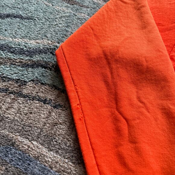 Men's Vintage 80's Waffle Lined Bright Orange Zip Up Hoodie Sweatshirt Sz Large - Picture 10 of 12